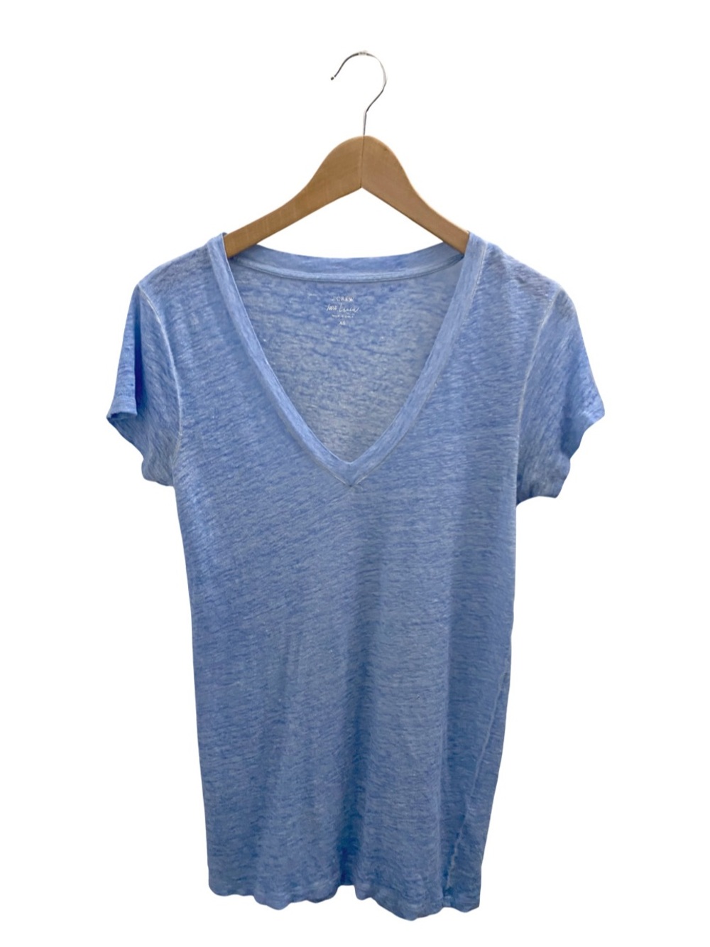 J.Crew 100% Linen Light Blue V-Neck Women's Tee